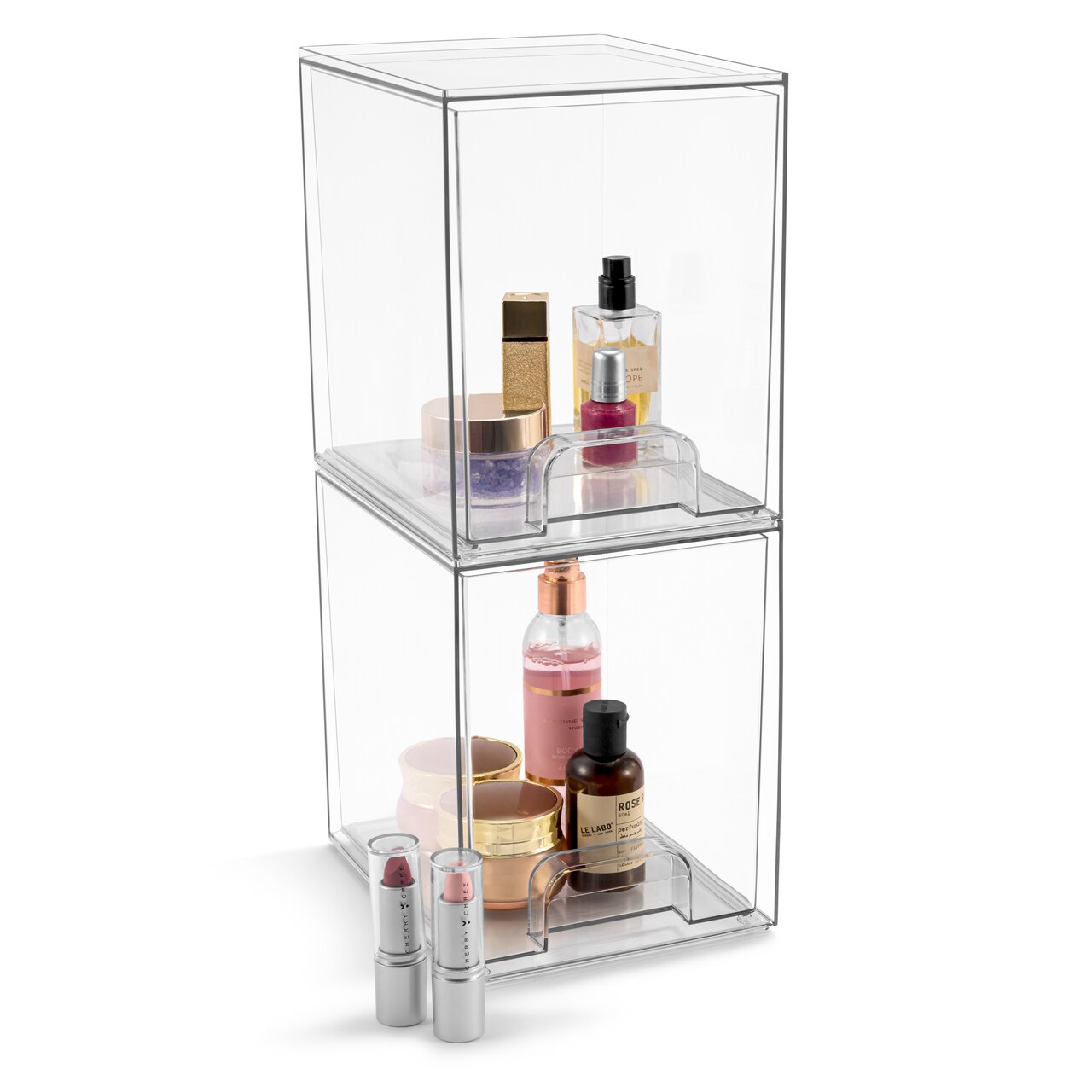 Sorbus Acrylic Storage Containers with Pull-Out Drawers - 2 Pack, 7.6” Clear Tall Stackable Storage Bins Set